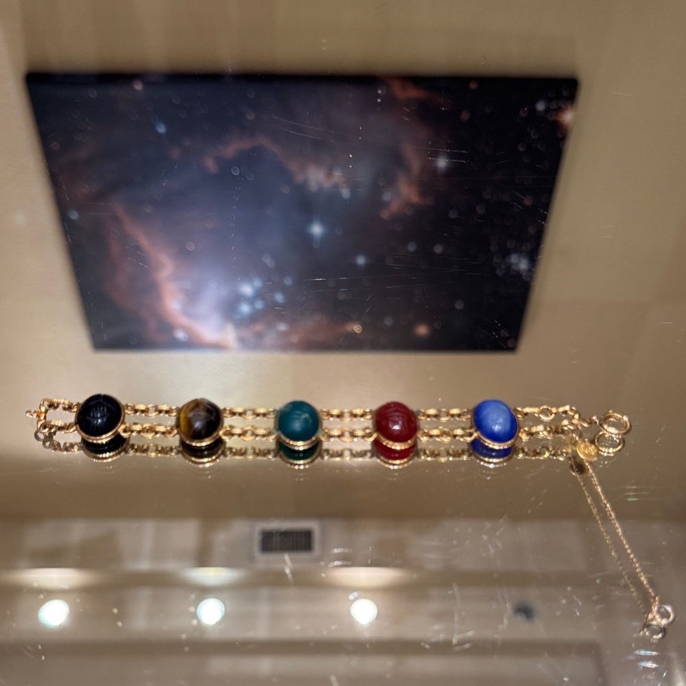 Vintage Burt Cassell Scarab Bracelet 12k Gold-Filled Gemstone Egyptian Revival